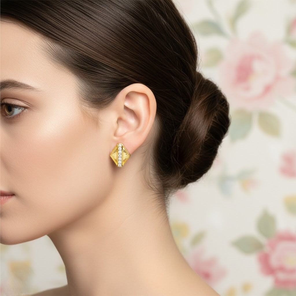 Geometric Shield Diamond Gold Earrings