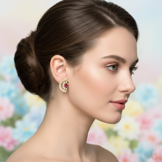 Half Moon Radiant Diamond Gold Earrings