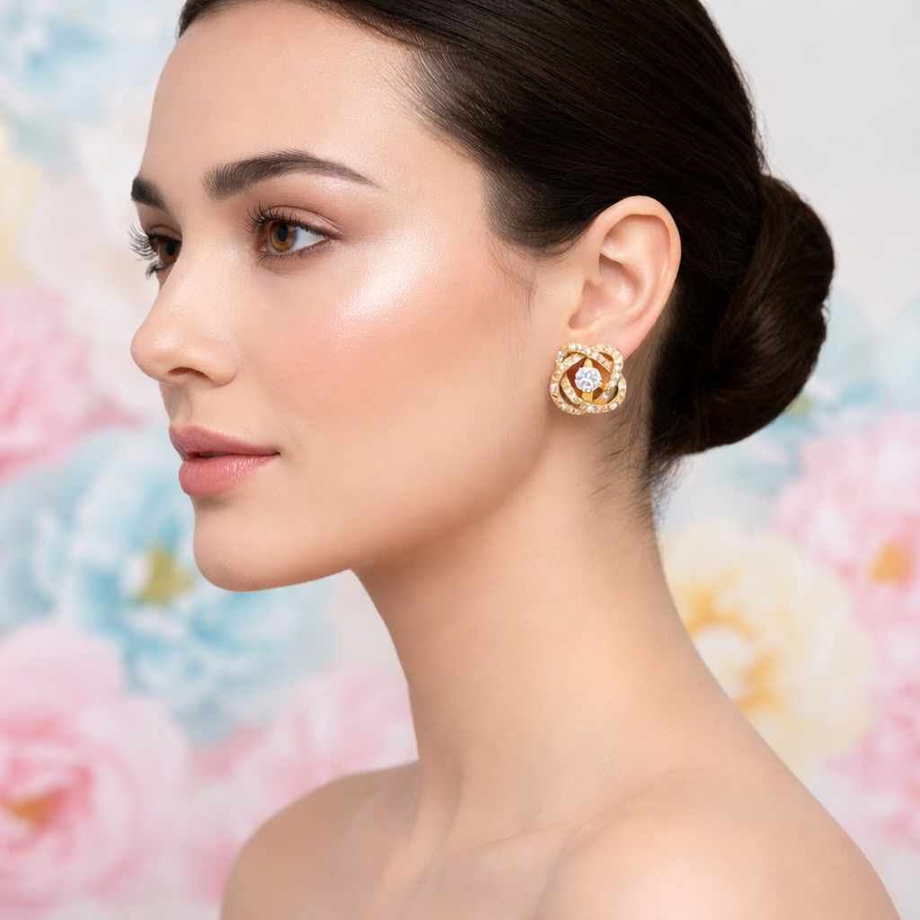 Interwoven Floral Elegance Diamond Gold Earrings