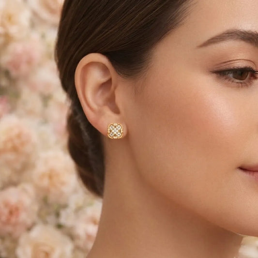 9K Yellow Gold Clover Diamond Earrings for Women by TTJ Jewellery