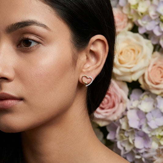 Charming Open Heart Diamond Gold Earrings