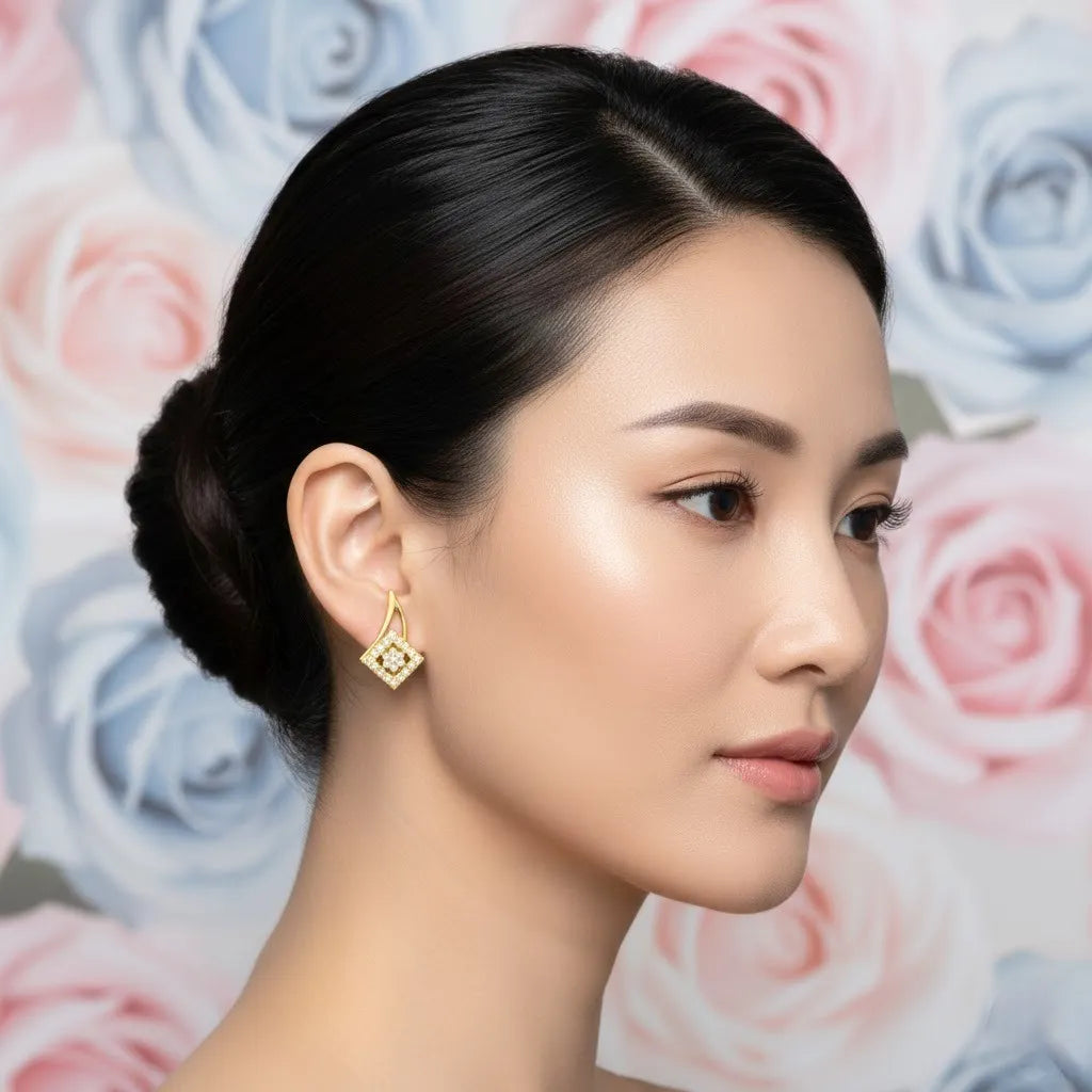 9K Yellow Gold Diamond Earrings for Women by TTJ Jewellery