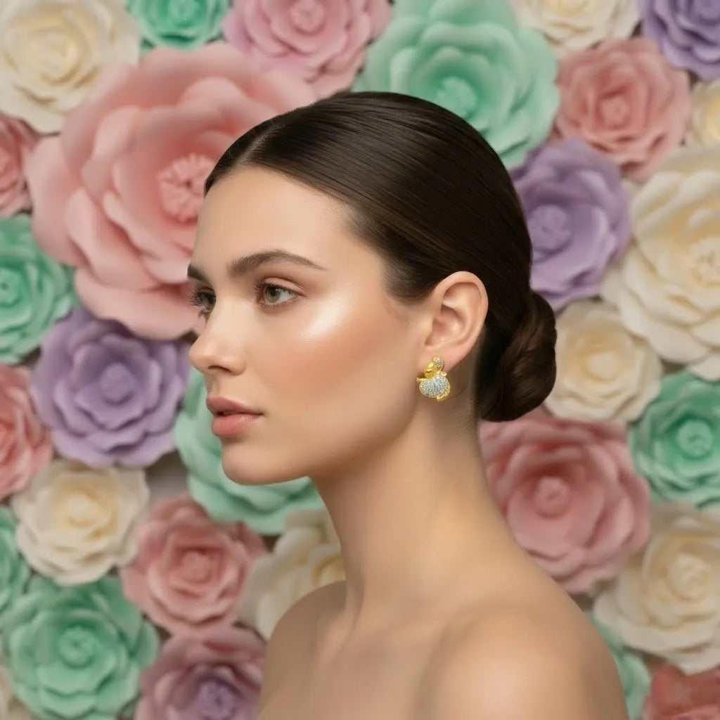 9K Yellow Gold Duckling Diamond Earrings for Women by TTJ Jewellery