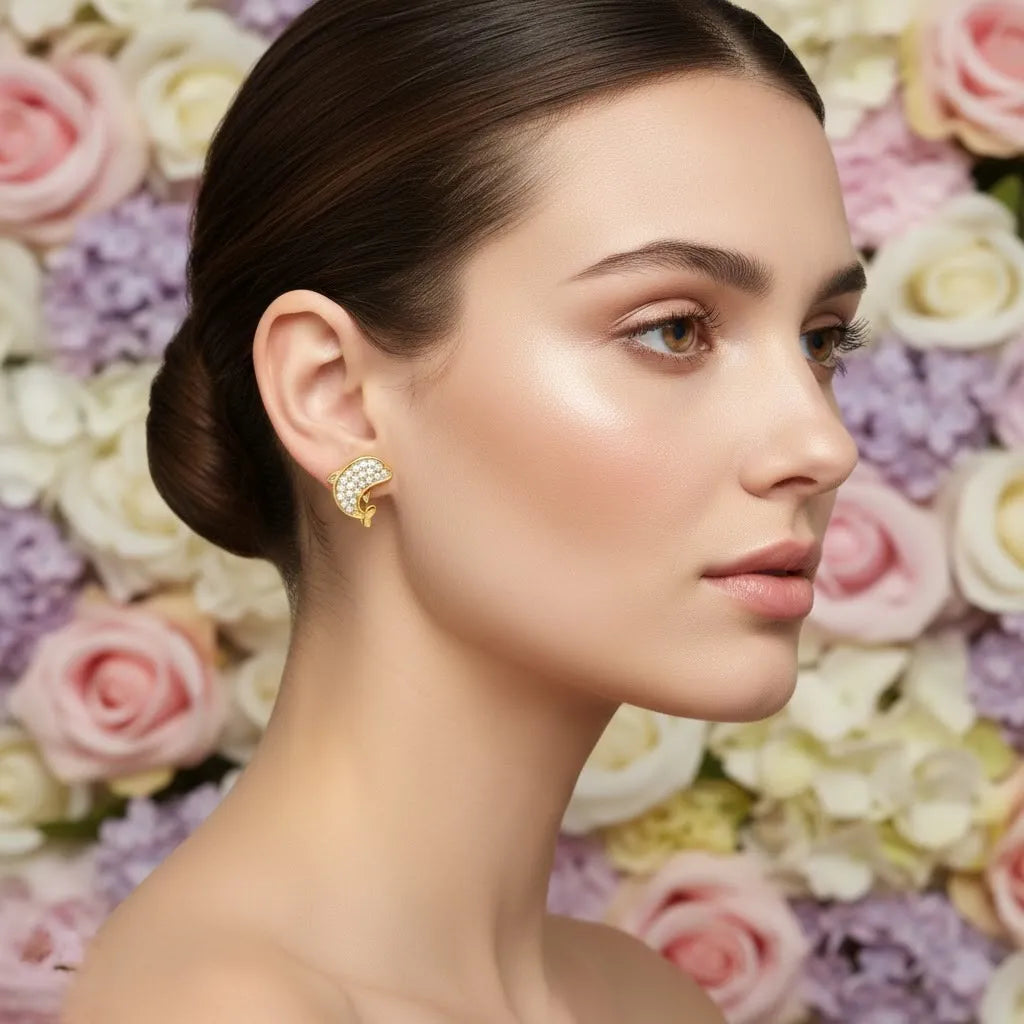 Dolphin Diamond Gold Earrings
