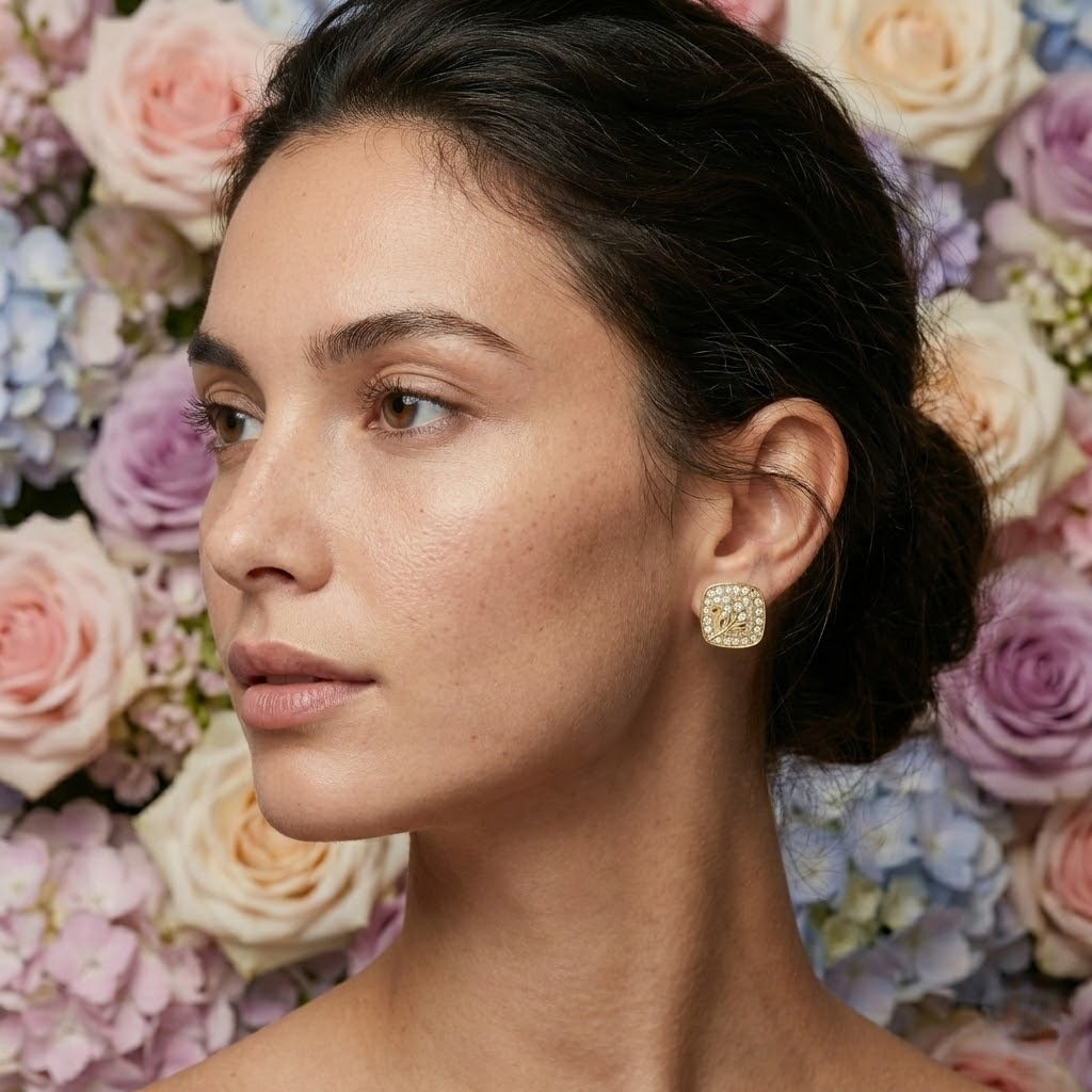 Floral Branch Diamond Gold Earrings