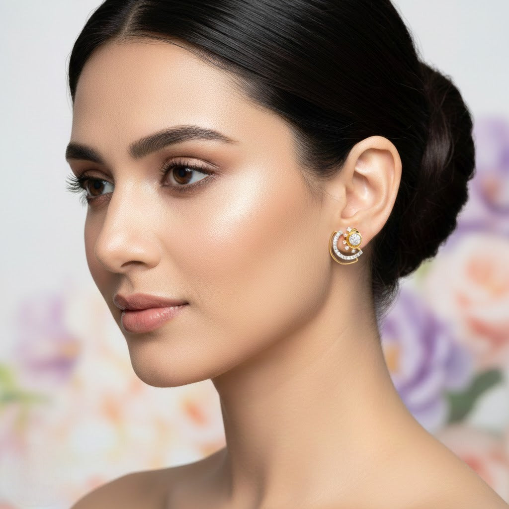 Swirl Bloom Diamond Gold Earrings