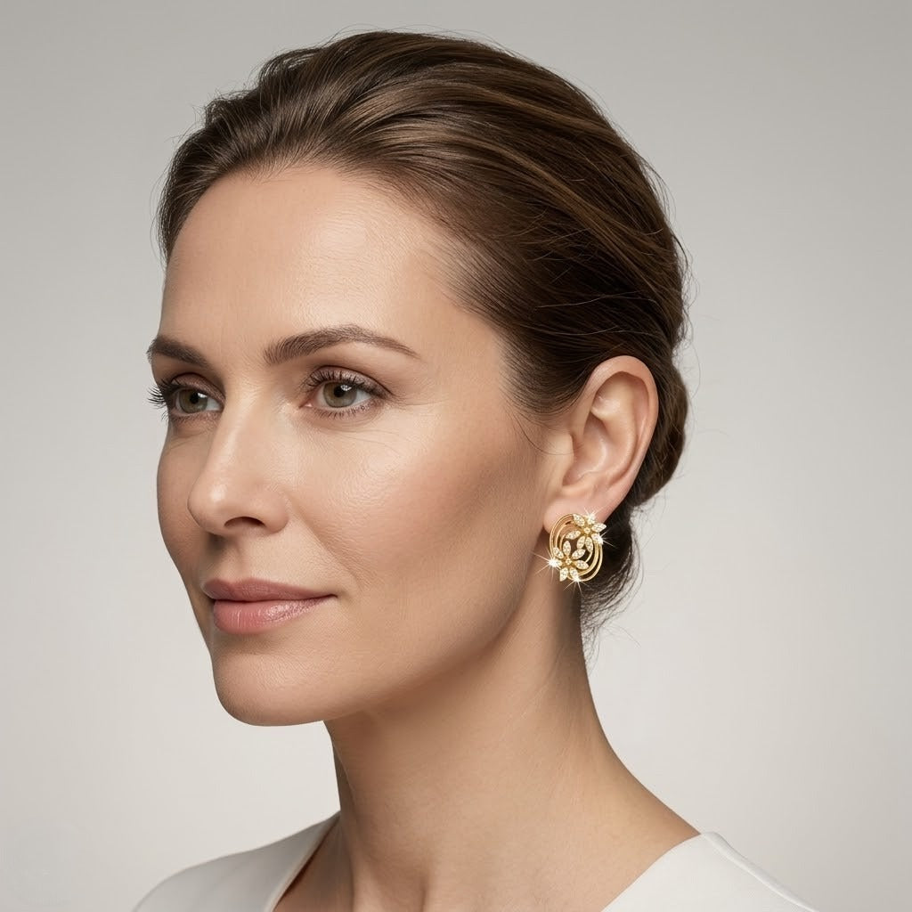 Floral Spiral Harmony Diamond Gold Earrings
