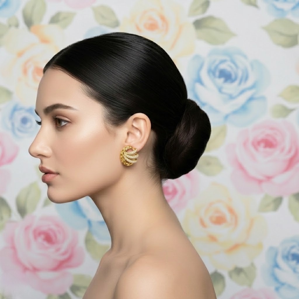 Textured Loop Twist Diamond Gold Earrings
