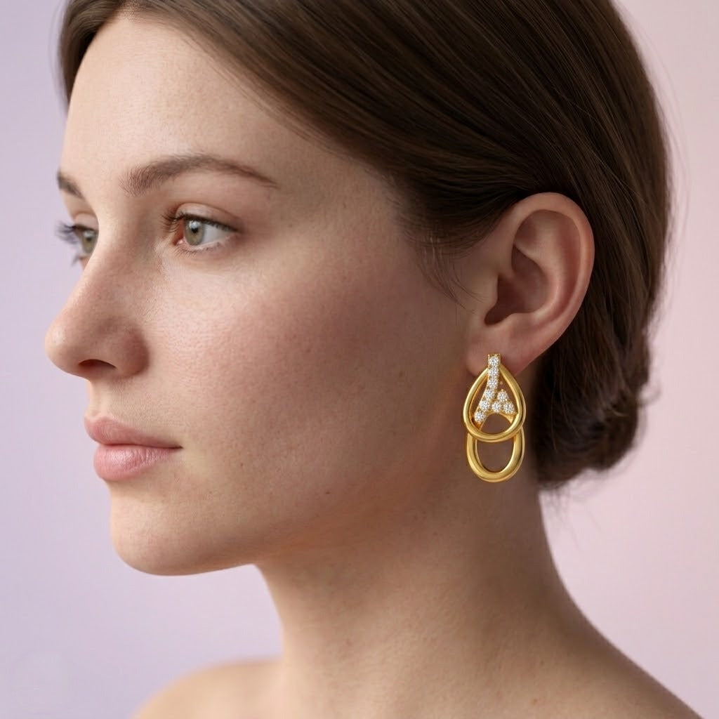 Teardrop Loop Elegance Diamond Gold Earrings