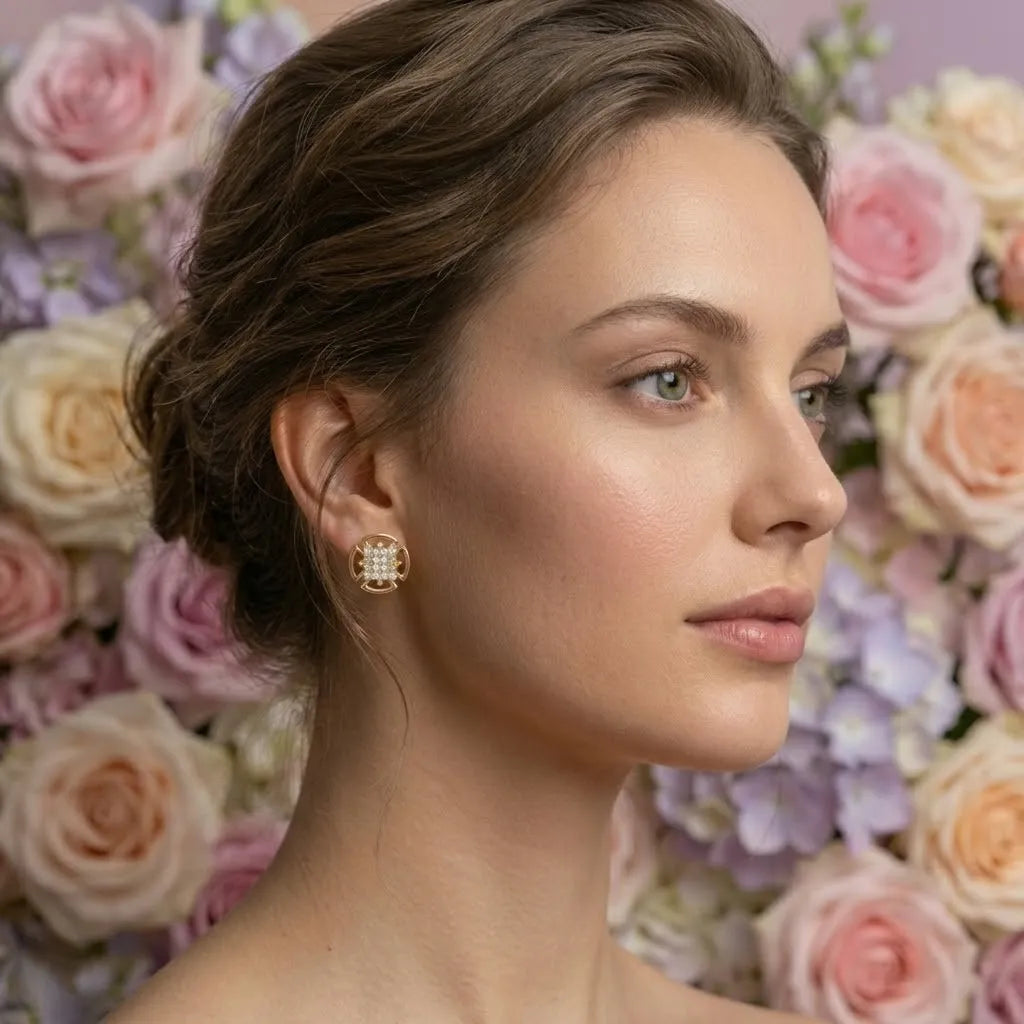 9K Yellow Gold Geometric Diamond Earrings for Women by TTJ Jewellery
