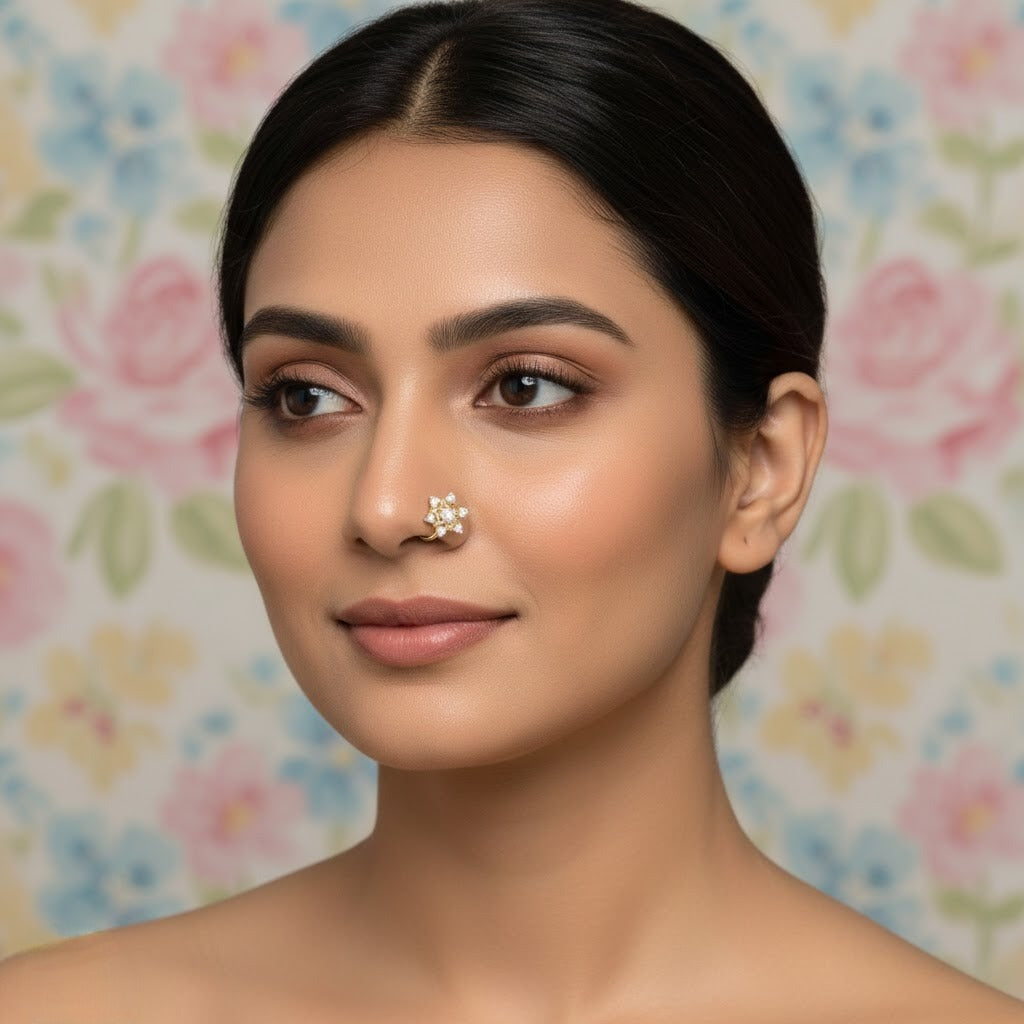 9K Star Floral Diamond Nose Pin