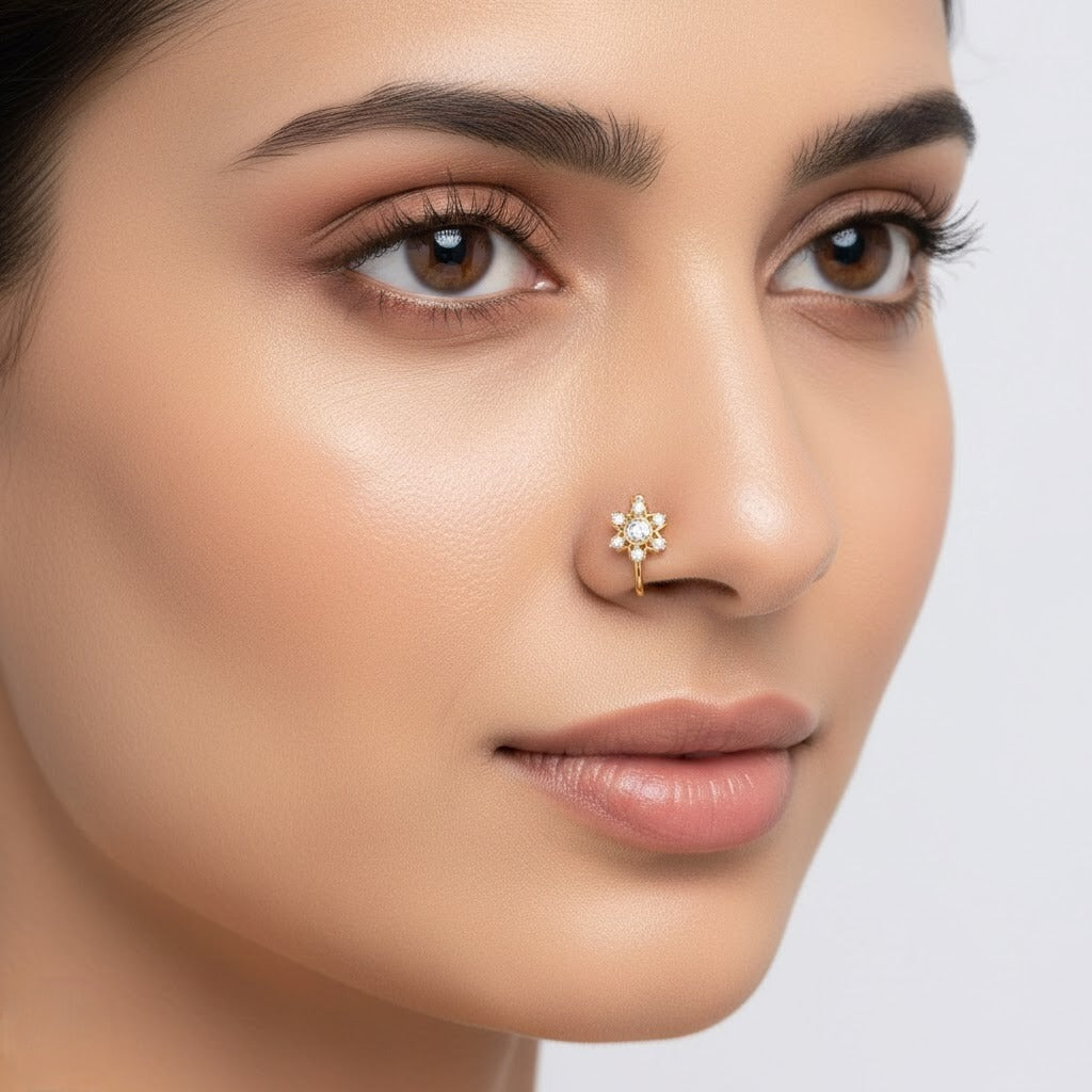 Sunburst Star Diamond Gold Nose Pin