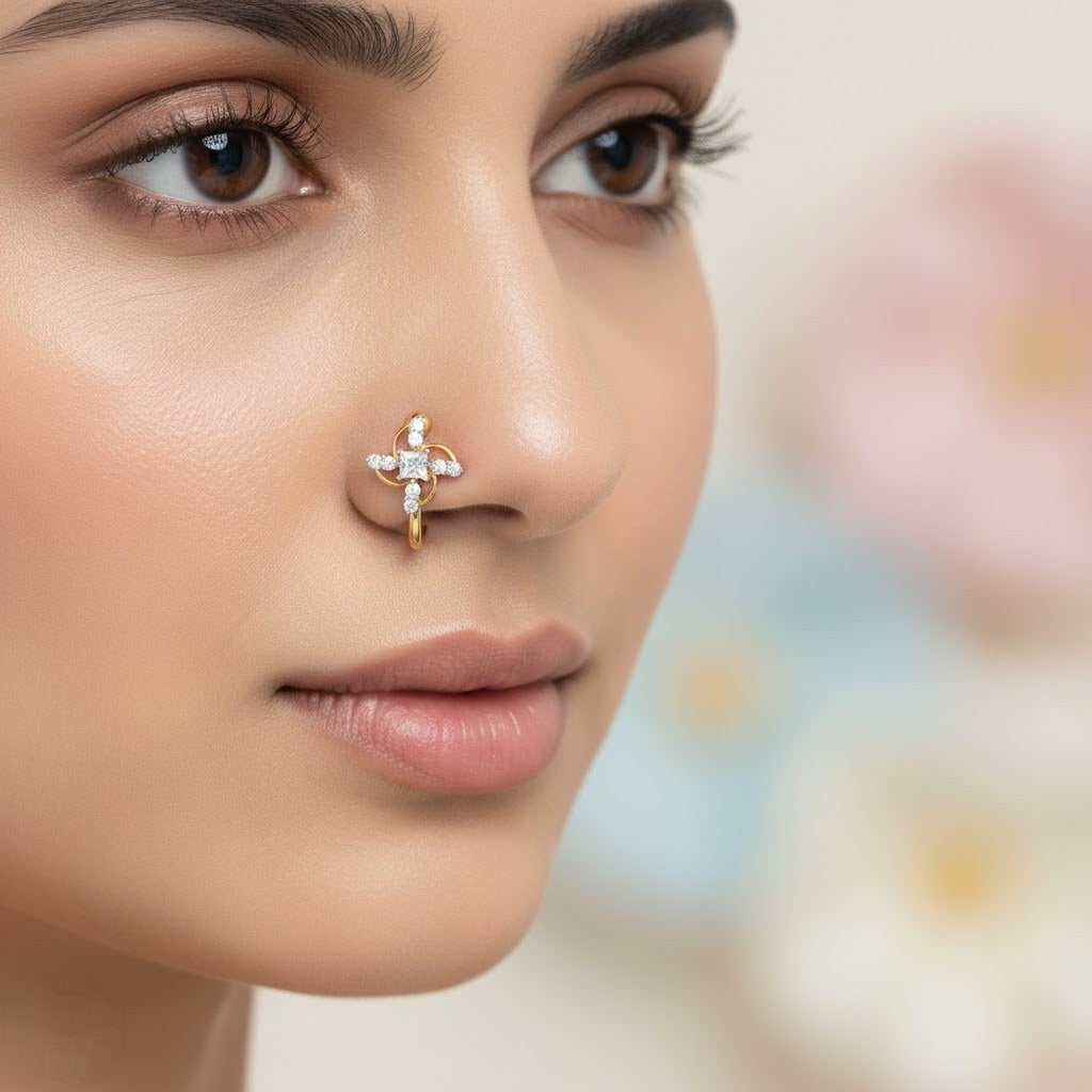 Twirl Bloom Diamond Gold Nose Pin