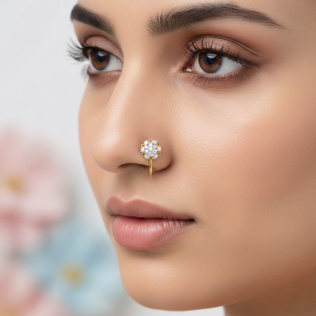 Radiant Bloom Pressing Type Diamond Nose Pin