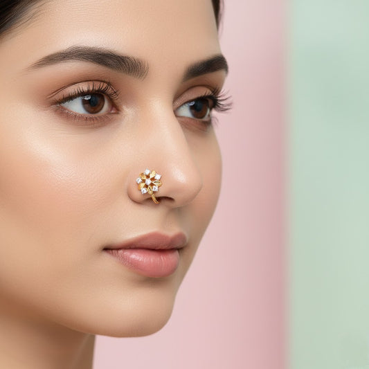 Radiant Petal Bloom Sparkle Diamond Gold Nose Pin