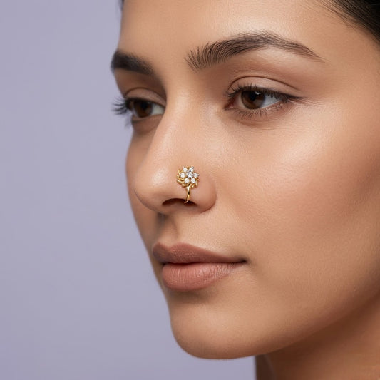 Swirl Flower Diamond Gold Nose Pin