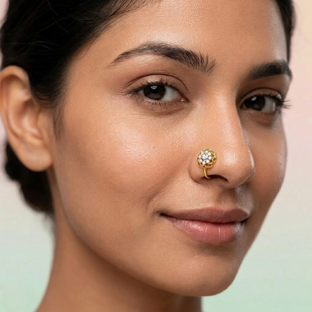Classic Floral Glow Diamond Gold Nose Pin