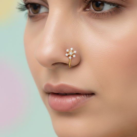 Classic Floral Cluster Diamond Gold Nose Pin