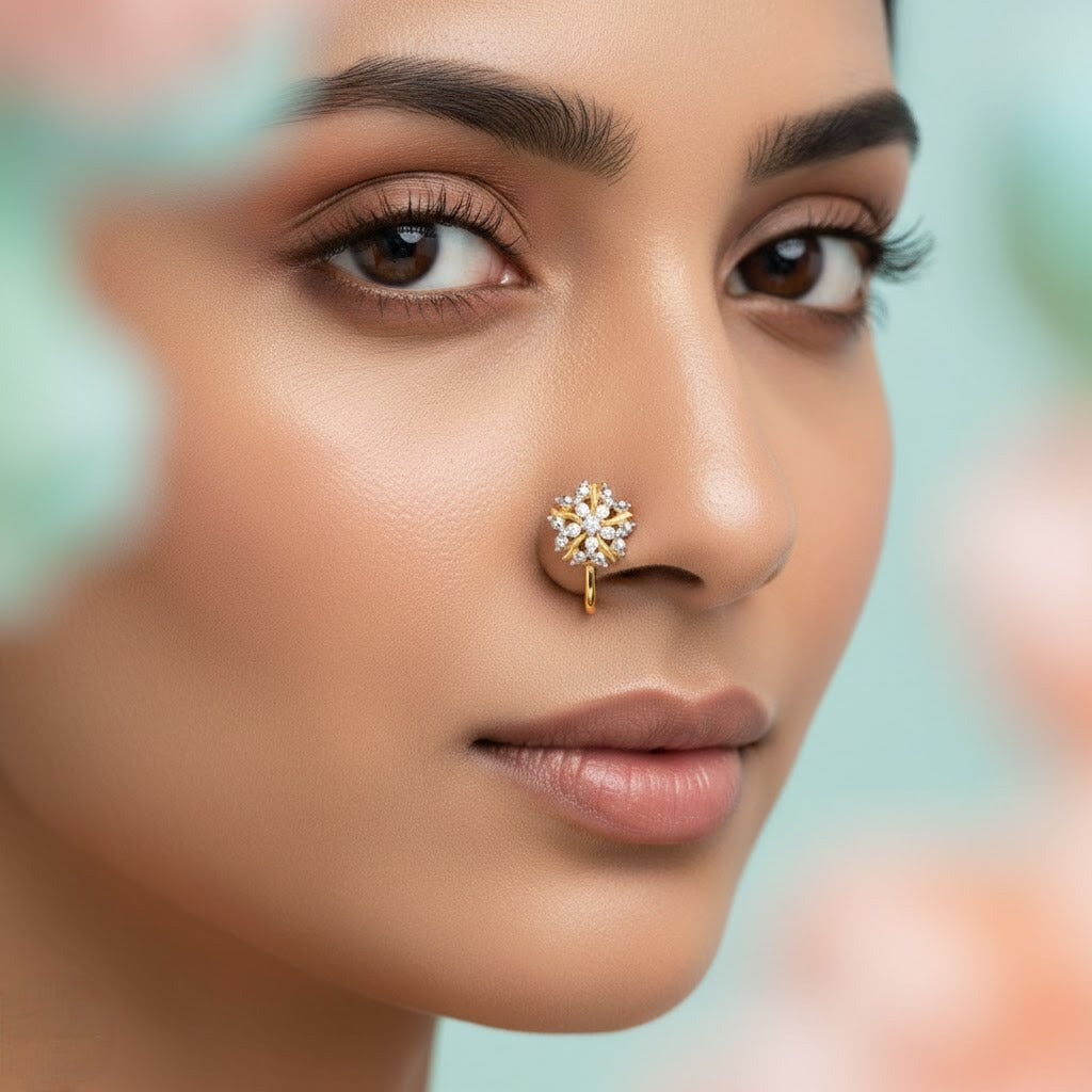 Celestial Bloom Diamond Gold Nose Pin