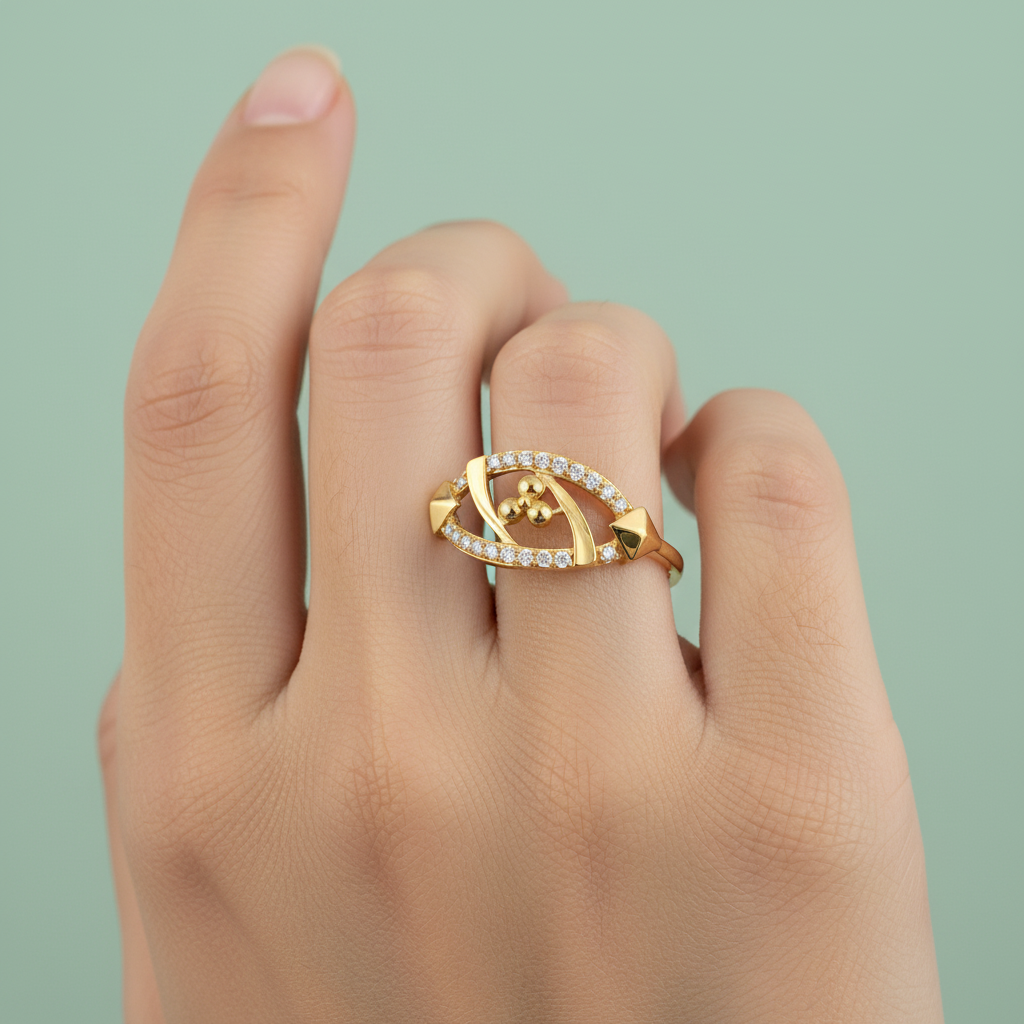 Elegant Oval Twist Sparkle Diamond Gold Ring