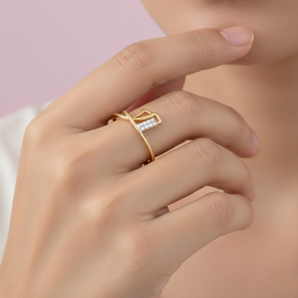 Abstract Loop Diamond Gold Ring