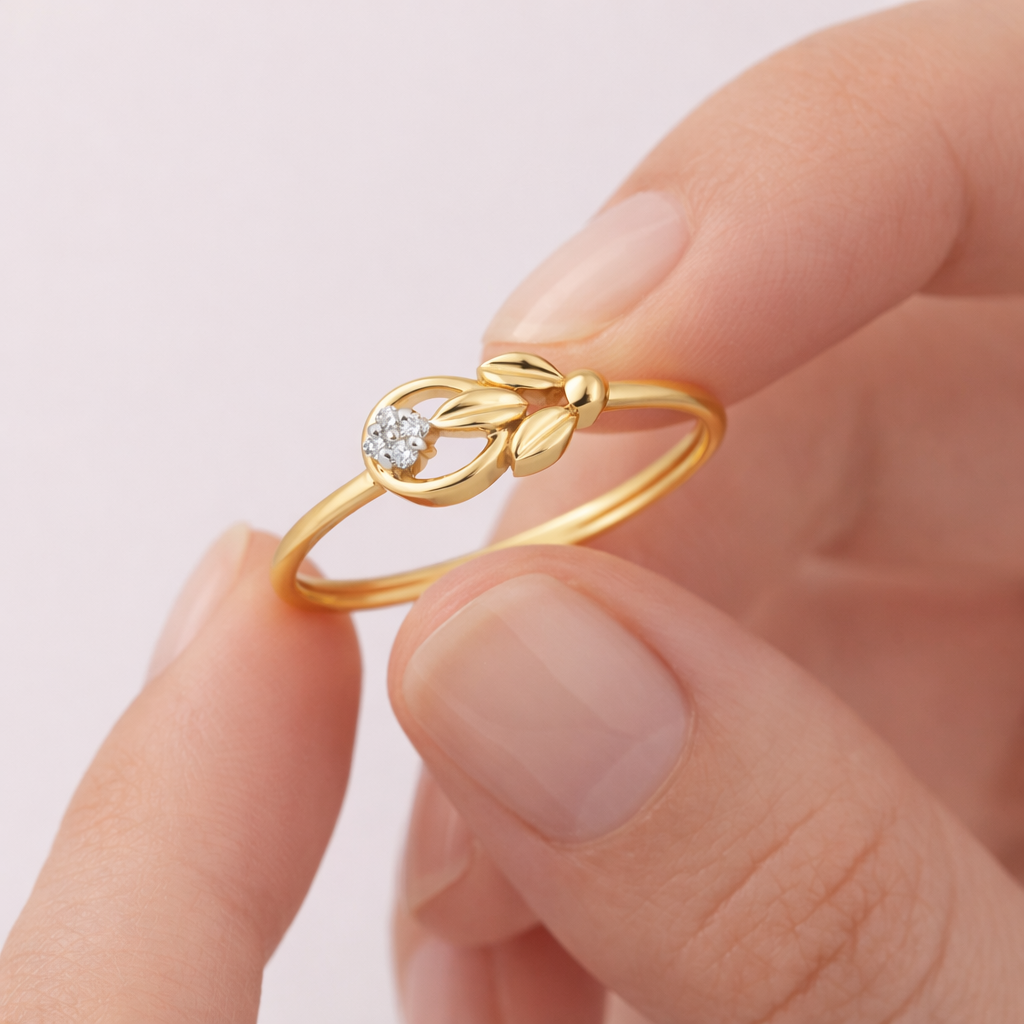 Delicate Leaf Cluster Accent Diamond Gold Ring