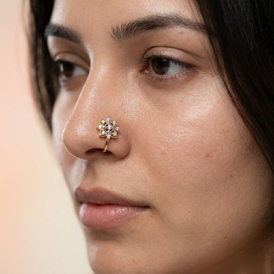 Radiant Floral Diamond Nose Pin in Gold