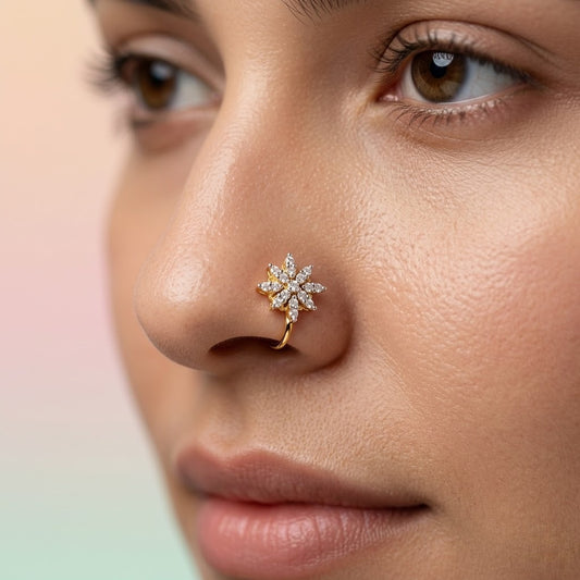 Radiant Snowflake Sparkle Diamond Gold Nose Pin