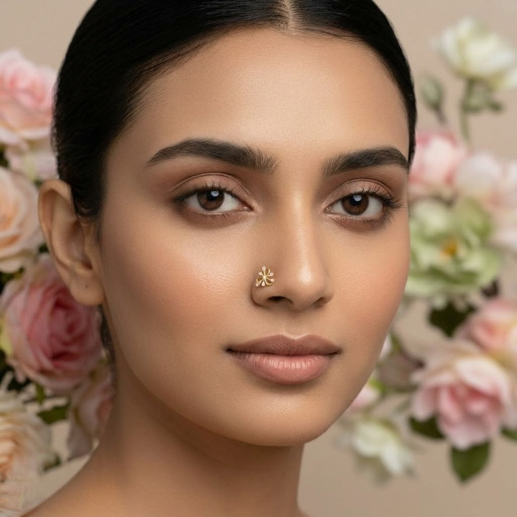 Floral Spray Teardrop Nose Pin