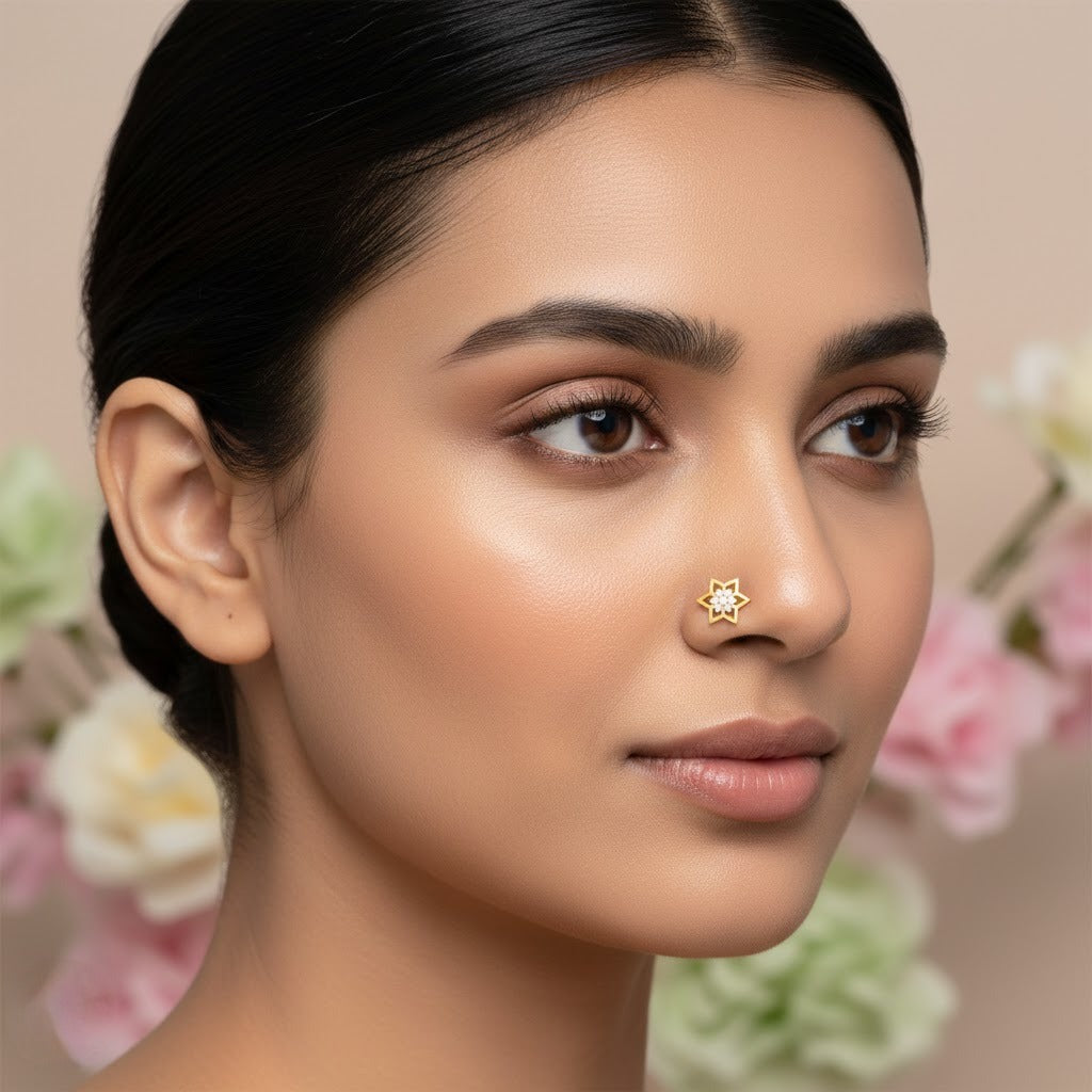 Six Petal Lattice Nose Pin