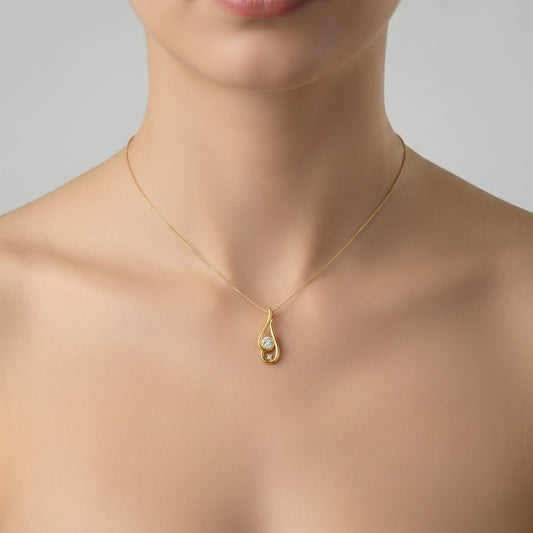 Flame Curve Glow Diamond Gold Pendant