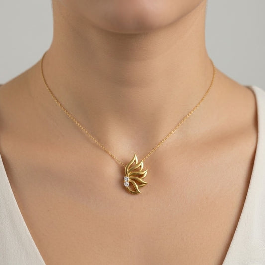 Radiant Winged Bloom Diamond Gold Pendant