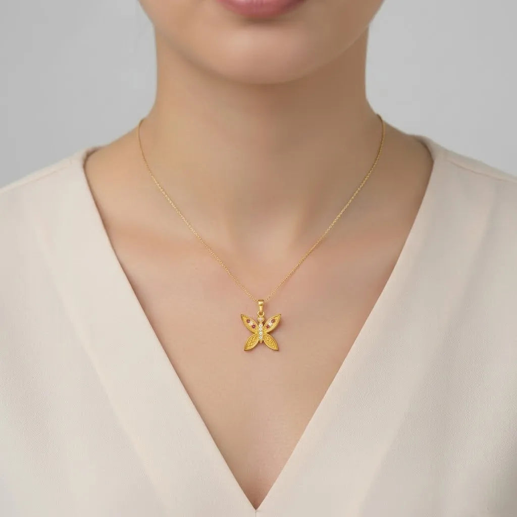 Elegant Butterfly Inspired Motif diamond gold pendant