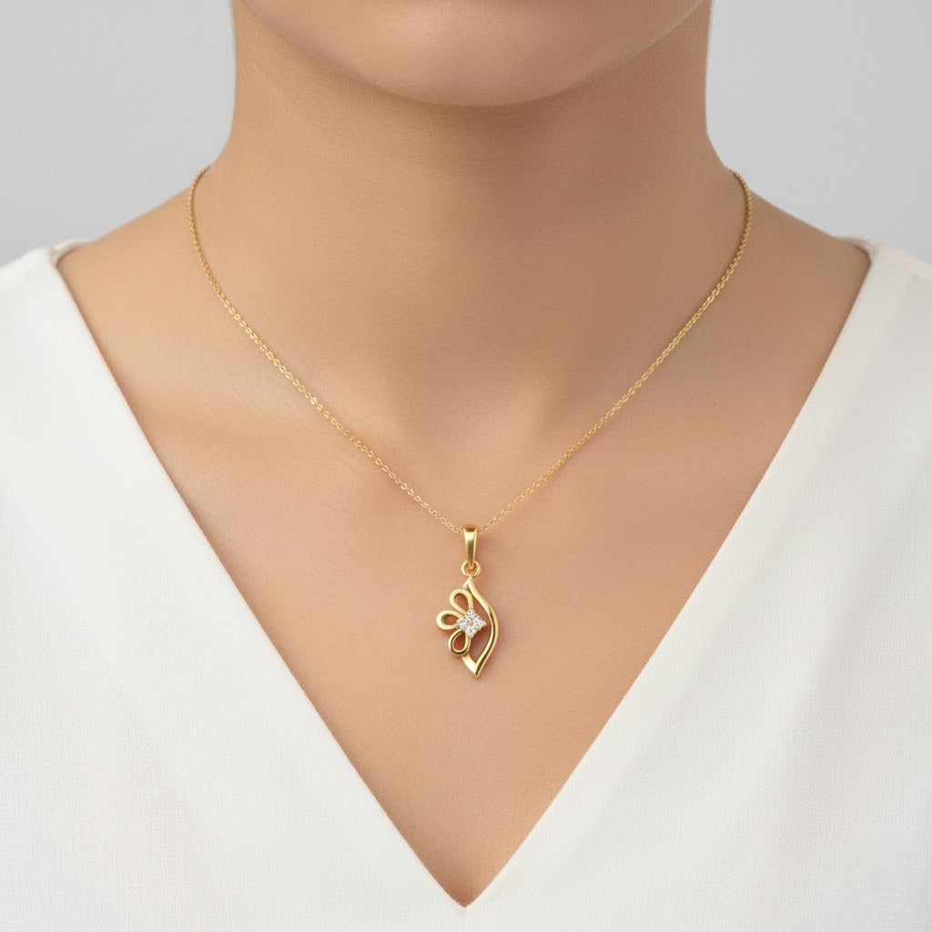 Petal Breeze Frame Diamond Gold Pendant