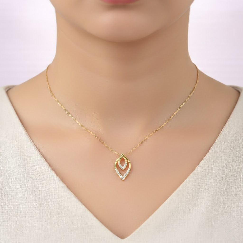 Layered Leaf Halo Diamond Gold Pendant