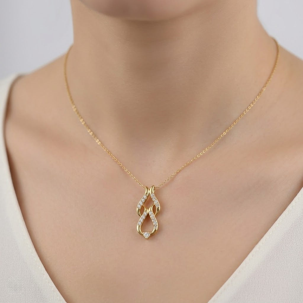 Twin Flame Drop Diamond Gold Pendant