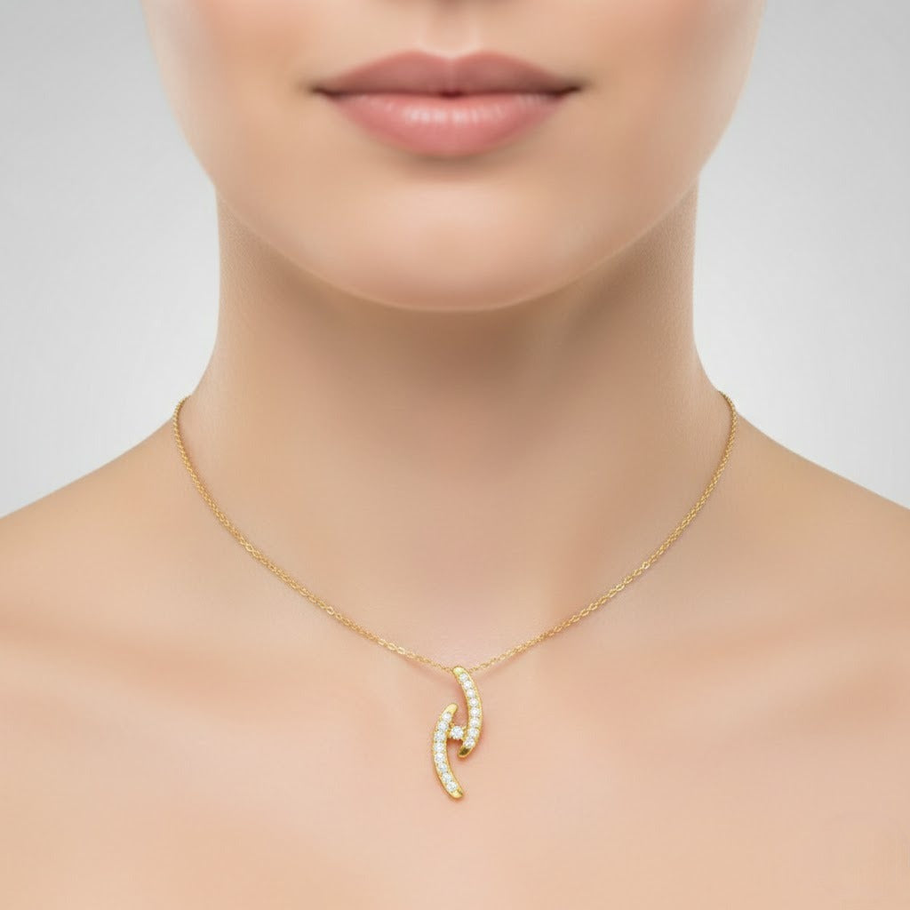 Dual Curve Sparkle Diamond Gold Pendant