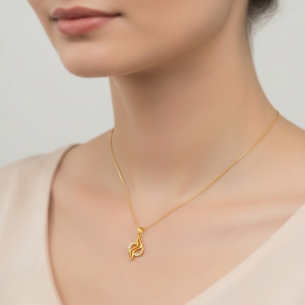 Elegant Flowing Curve Motif diamond gold pendant
