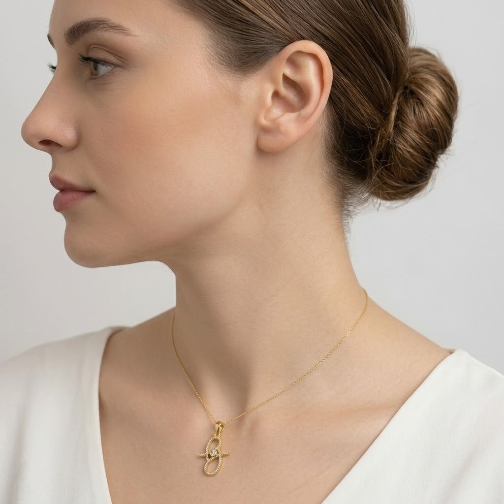 Textured Cursive Loop Diamond Gold Pendant