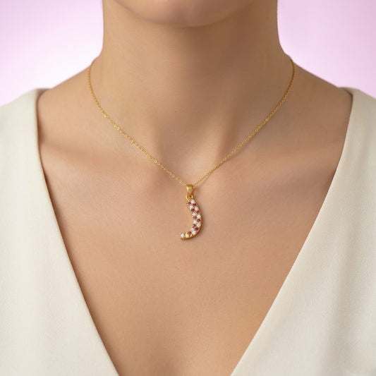Playful curved multistone diamond gold pendant