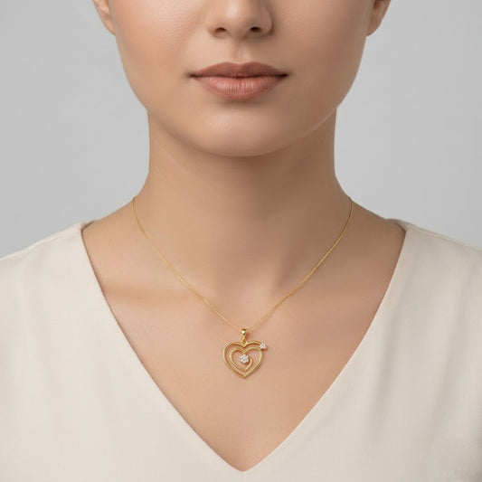 Elegant Double Heart Design diamond gold pendant