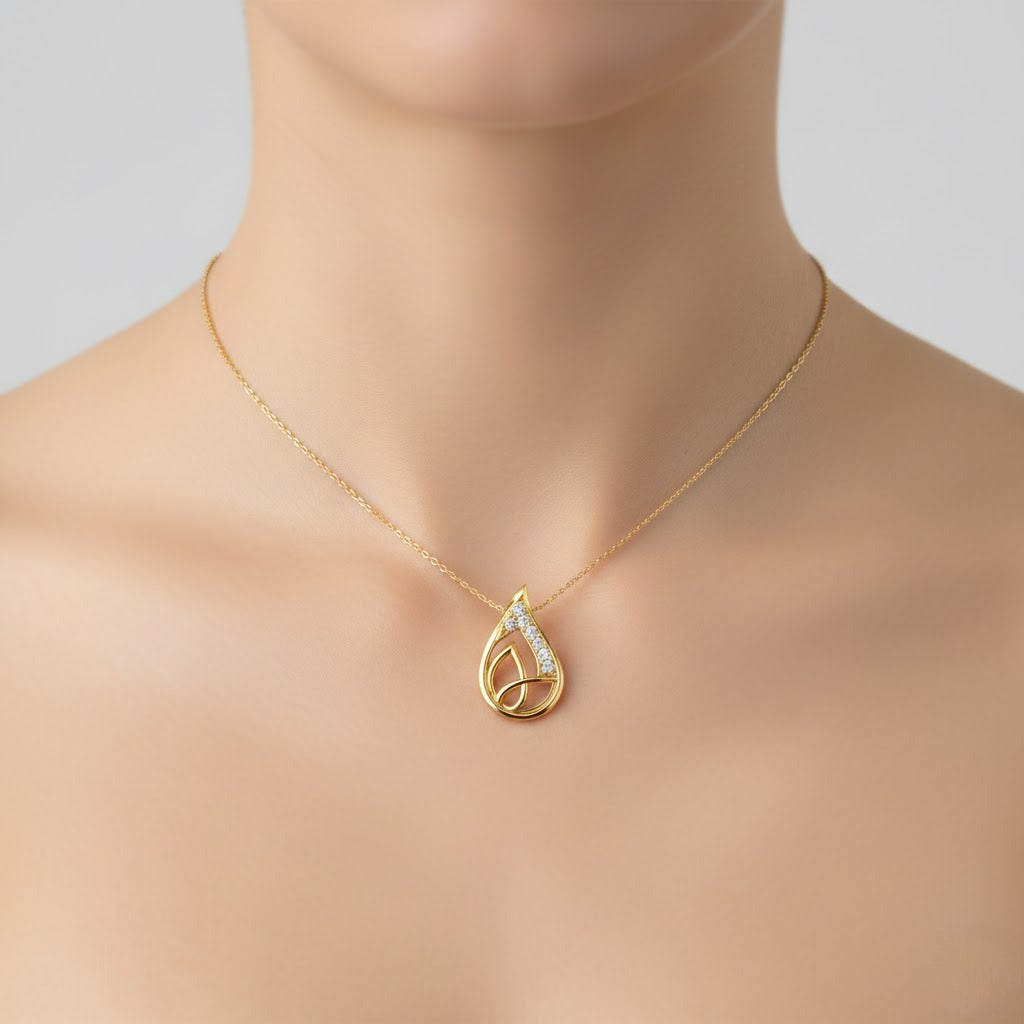 Leaf Dew Drop Diamond Gold Pendant