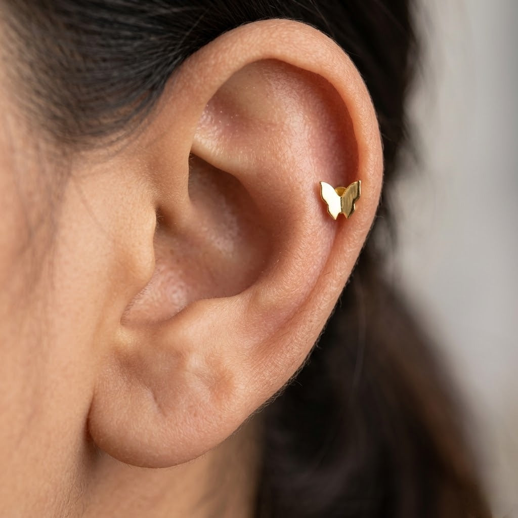 9K Gold Mini Butterfly Second Stud Earrings