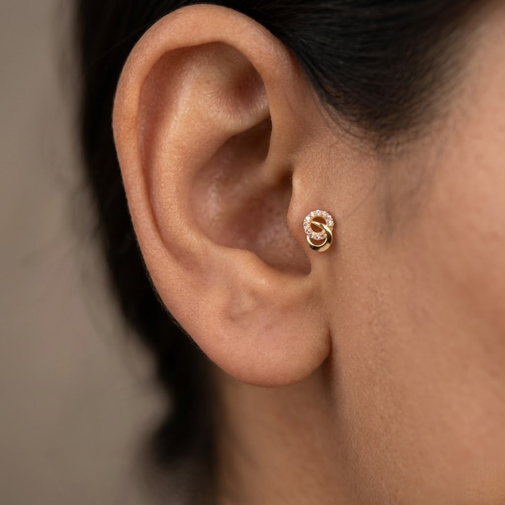 9K Gold Sparkling Orbit Second Stud Earrings