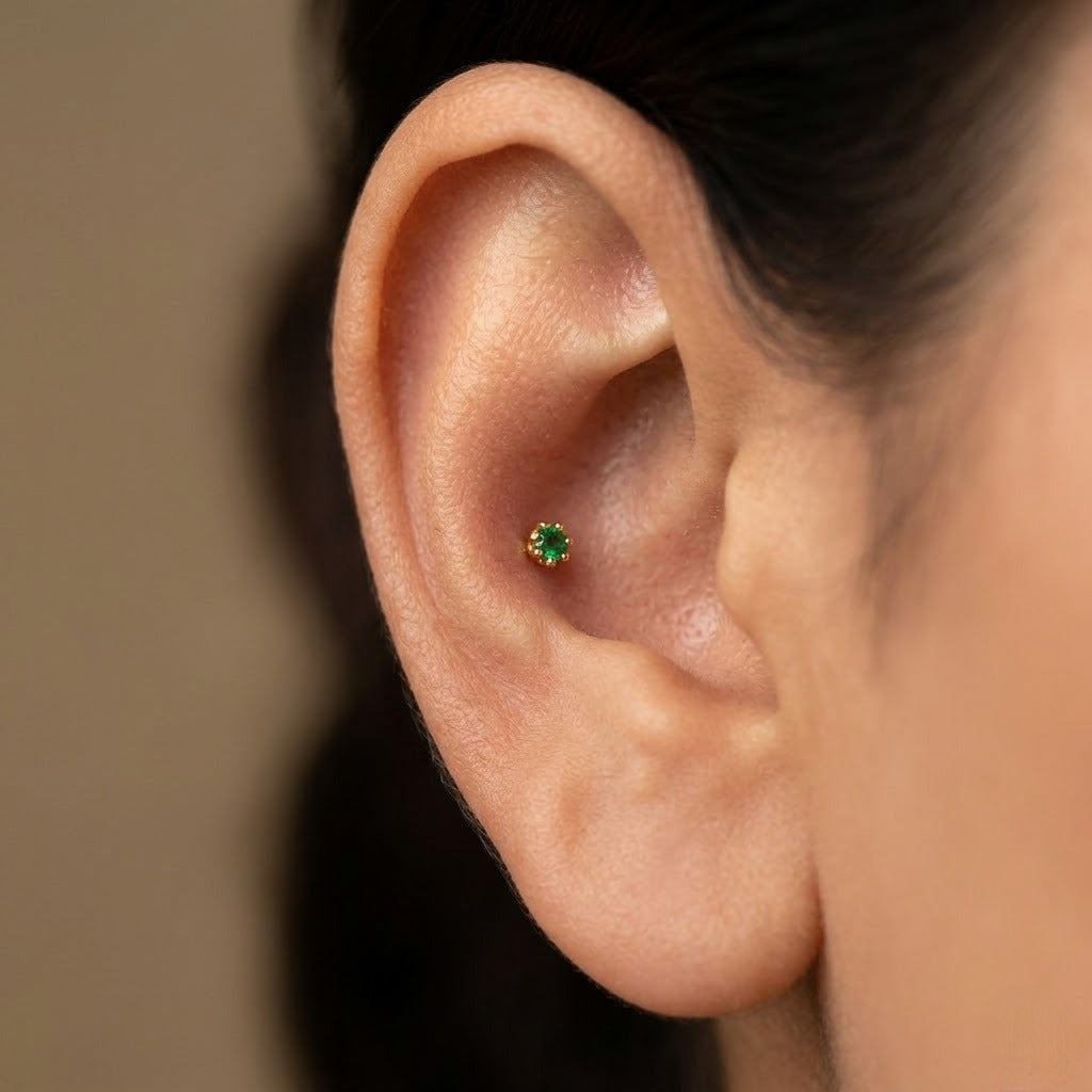 9K Gold Gemstone Second Stud Earrings