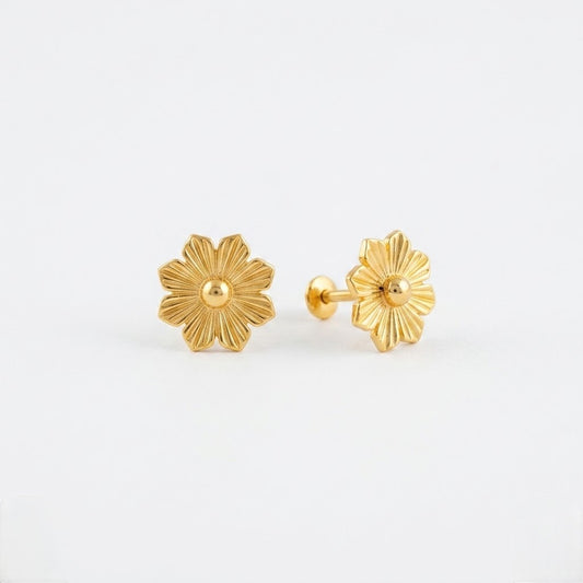 9K Gold Textured Daisy Second Stud Earrings