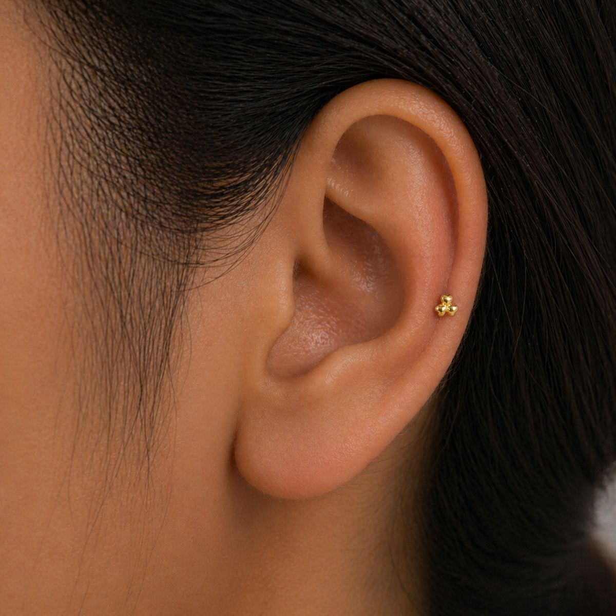9K Gold Trio Heart Clover Second Stud Earrings