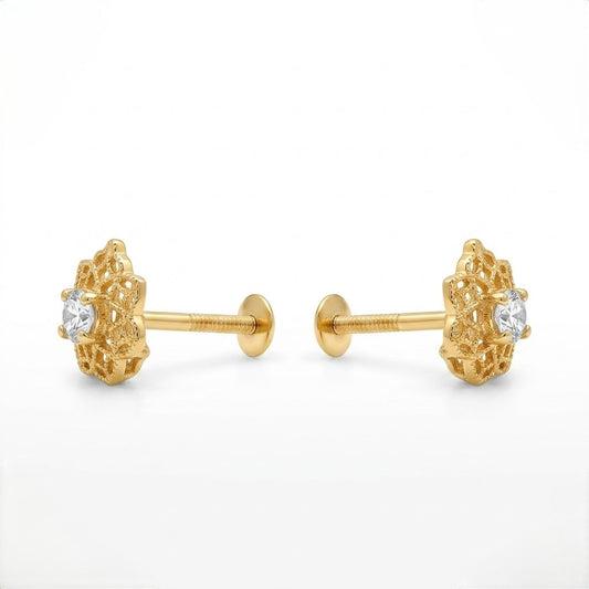 9K Gold Crystal Knot Bloom Second Stud Earrings