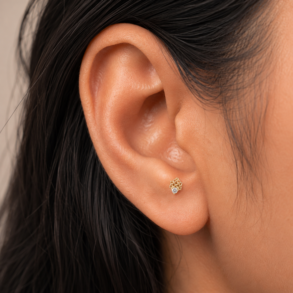 9K Gold Crystal Knot Bloom Second Stud Earrings