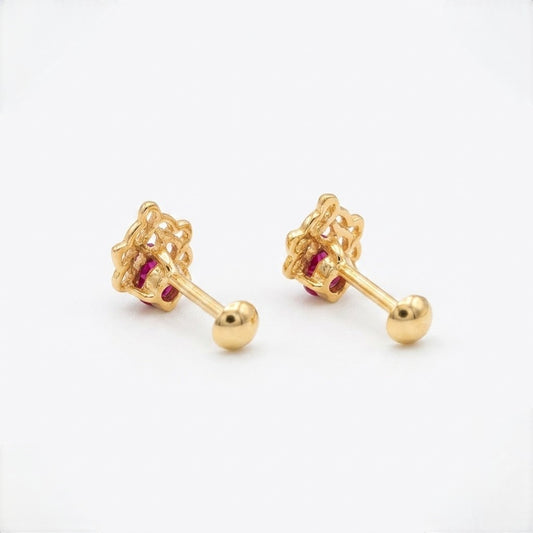 9K Gold Ruby Knot Charm Second Stud Earrings
